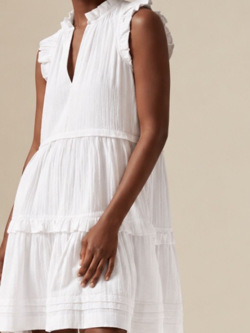 ME+EM Dress Cheesecloth Lapis Short Swing Tiered Mini in White